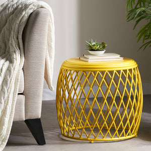 English Elm Alamera Lattice Iron Side Table Powder Coated Matte Finish for Indoor Outdoor Use 60745.00YLW