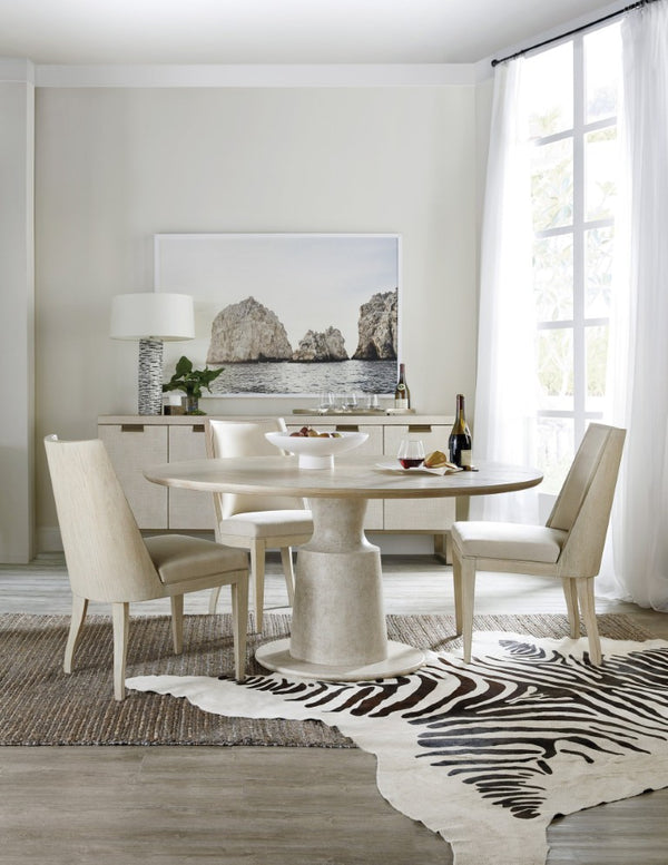 Hooker Furniture Cascade Sculpted Pedestal Dining Table In Brushed Taupe Oak Veneer, Distressed Transitional Style 6120-75203-80