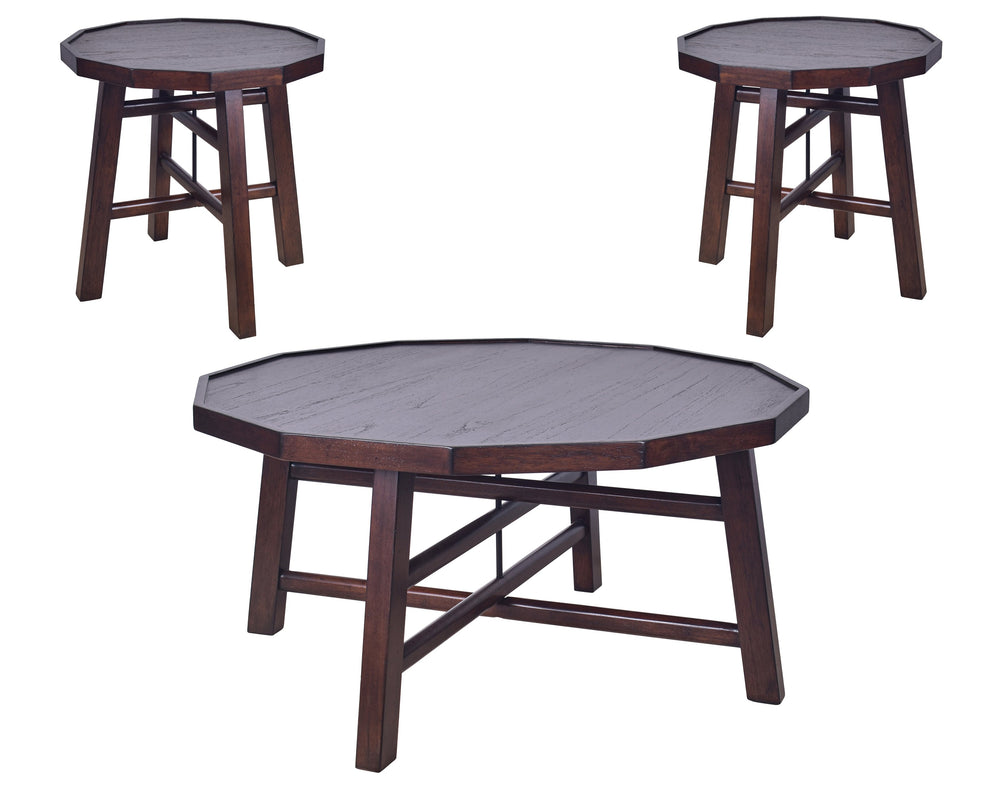 English Elm Steve Silver - Paisley Burnt Caramel 3-Piece Occasional Table Set with Tray Top & Timber-Beam Base for Living Rooms B081S00357