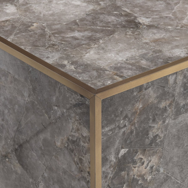 Bernhardt Bernhardt Tildon Smoky Quartz Cocktail Table With Aged Brass Frame, Casters & Bold Rectangular Silhouette 347007