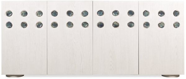 Hooker Furniture Commerce Pilea Credenza — White Oak Entertainment Console With Green Ceramic Lily-Pad Pulls, Soft-Close Doors, Ventilated Wire Management And Adjustable Shelving For Large Media Setups 7228-55041-02