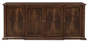 Hooker Furniture Archives Buffet With Figured Walnut Veneers, Satin Brass Hardware & Organized Storage For Formal Dining 6123-75900-89