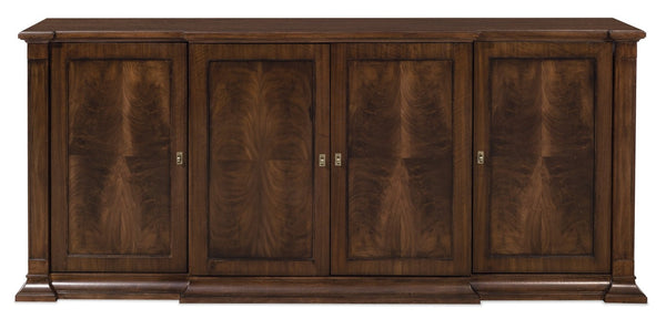 Hooker Furniture Archives Buffet With Figured Walnut Veneers, Satin Brass Hardware & Organized Storage For Formal Dining 6123-75900-89
