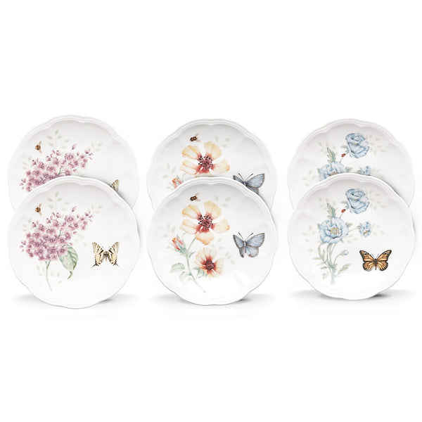 Lenox Butterfly Meadow 6-Piece Tidbit Plate Set Multi, WHITE PORCELAIN 817046