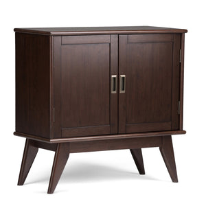English Elm Draper Mid Century Low Storage Cabinet in Medium Auburn Brown - Solid Rubberwood, Brass Accents, Versatile Stylish Storage B136P158151