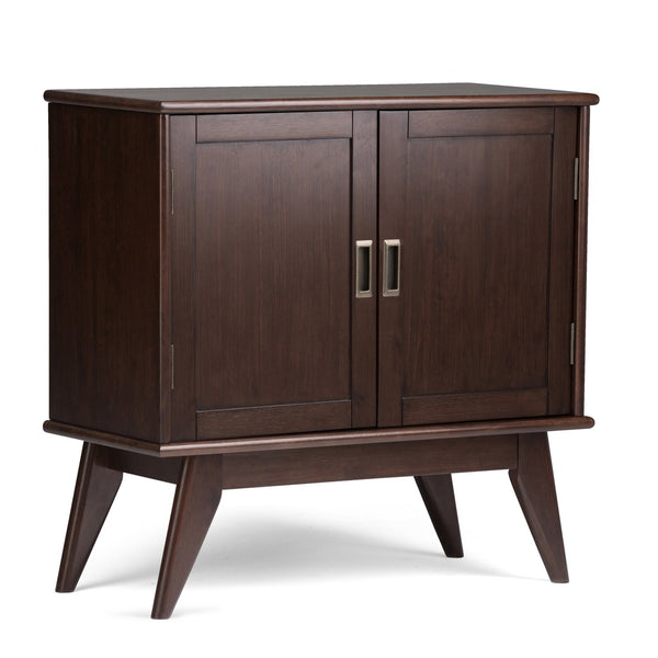 English Elm Draper Mid Century Low Storage Cabinet in Medium Auburn Brown - Solid Rubberwood, Brass Accents, Versatile Stylish Storage B136P158151