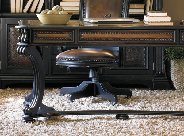 Hooker Furniture Telluride Distressed 66" Writing Desk With Leather Inset, Nailhead Trim & Curved Scroll Legs 370-10-459