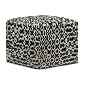 English Elm Kiana Square Woven Outdoor Indoor Pouf - Black/White Recycled PET, Water & UV Resistant Accent Seat B136P159027