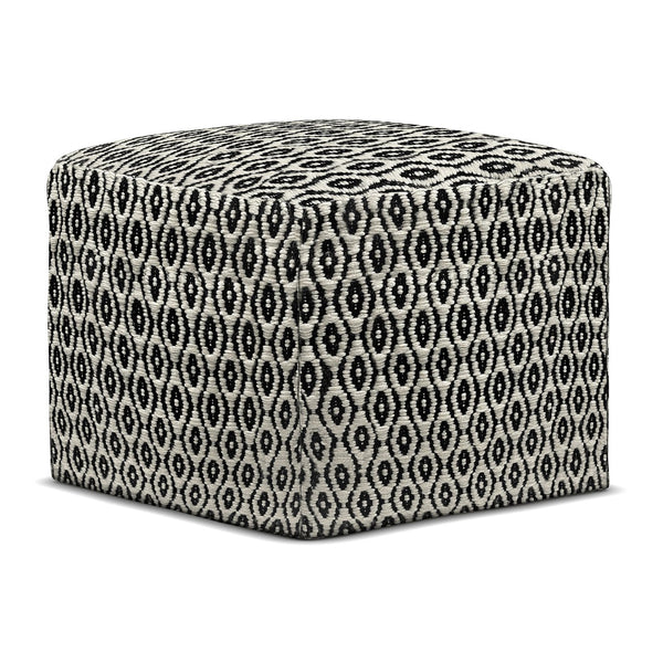 English Elm Kiana Square Woven Outdoor Indoor Pouf - Black/White Recycled PET, Water & UV Resistant Accent Seat B136P159027