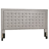 Homelegance By Top-Line Sinead Square Button-Tufted Upholstered Headboard Grey Linen