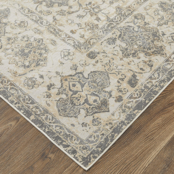 Feizy Rugs Celene Vintage Inspired Floral Rug – Traditional Elegance With Hand-knotted Look, Power Loomed Ivory,Tan,Gray Viscose,Polyester Cel39l0fbgegryj00