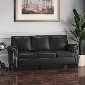 English Elm 3 Seater Pu Leather Sofa with Nailhead Trim Tapered Birch Legs for Modern Living 71405.00PUMDNT