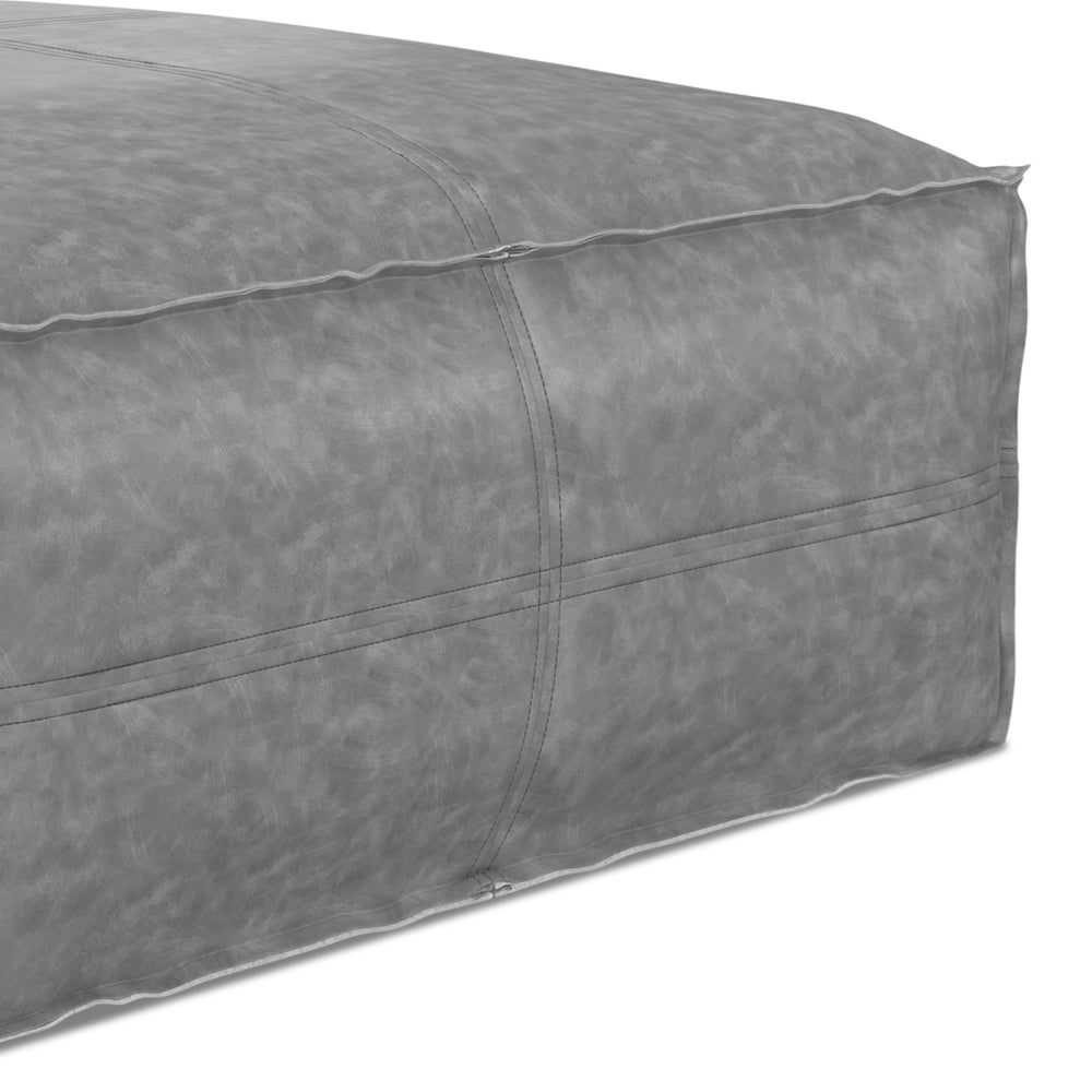 English Elm Brody Large Square Pouf - Distressed Grey Vegan Leather Coffee Table, Extra Seating & Footrest B136P159350