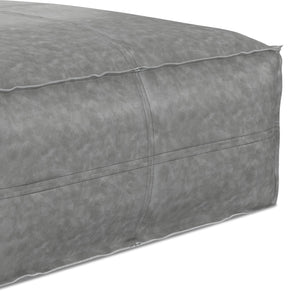 English Elm Brody Large Square Pouf - Distressed Grey Vegan Leather Coffee Table, Extra Seating & Footrest B136P159350