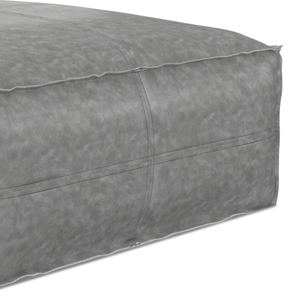 English Elm Brody Large Square Pouf - Distressed Grey Vegan Leather Coffee Table, Extra Seating & Footrest B136P159350