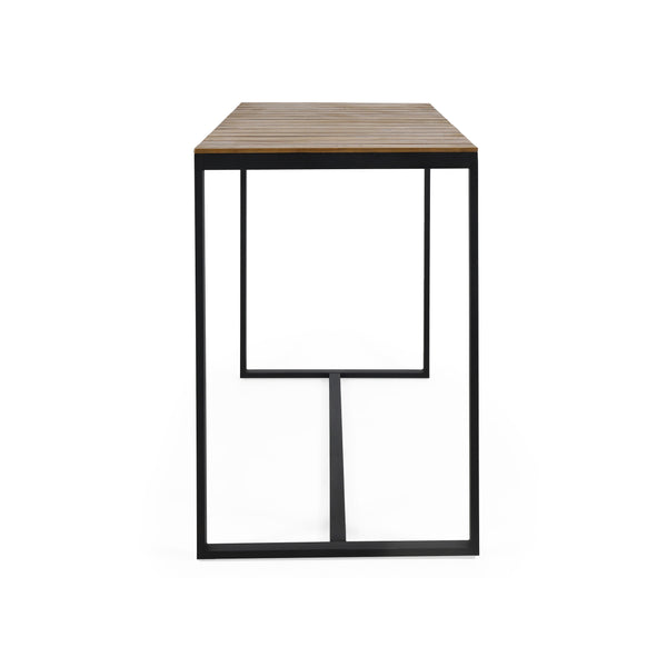 English Elm Christopher Knight Home® - EZRA Outdoor Industrial Acacia Wood Bar Table with Teak Finish and Iron Frame for Stylish Patios Black 70261.00