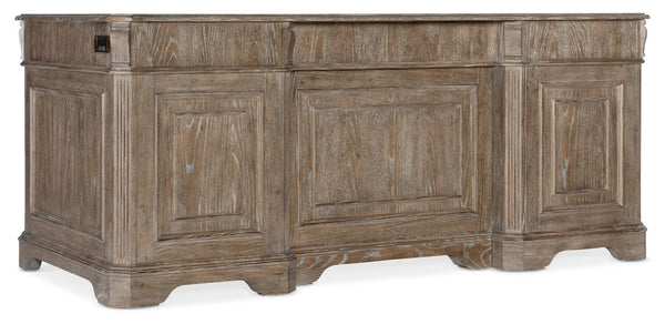Hooker Furniture Sutter Executive Desk In Claro Distressed Oak With Champagne Hardware, 7-Drawer Storage & Slides 34.00 L x 72.00W x 31.00H 5981-10563-80