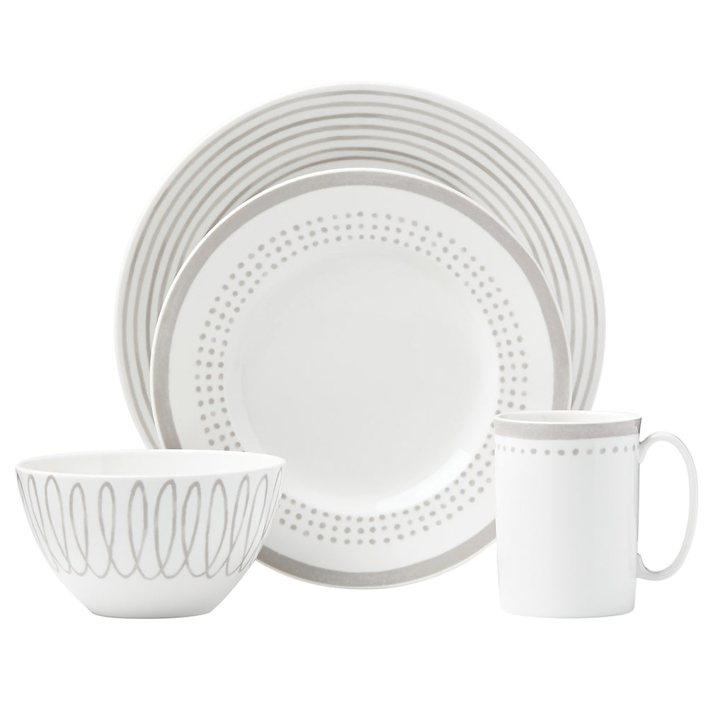 Lenox Kate Spade Charlotte Street Grey East 4-piece Place Setting Taupe ,Grey, WHITE PORCELAIN 867918