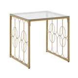 Doxie Octagon Pattern Gold Metal and Glass End Table