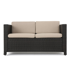 English Elm Puerta 4 Piece Outdoor Patio Set Pe Wicker Rattan with Iron Frame Cushioned Seating 52978.00DBRN