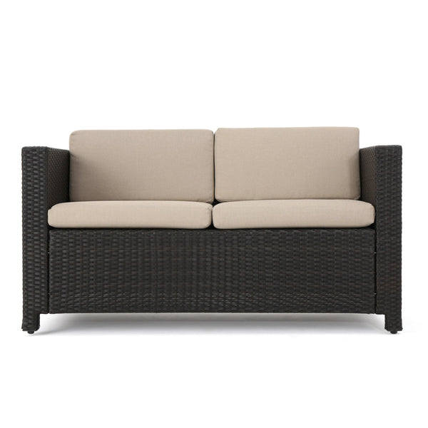 English Elm Puerta 4 Piece Outdoor Patio Set Pe Wicker Rattan with Iron Frame Cushioned Seating 52978.00DBRN
