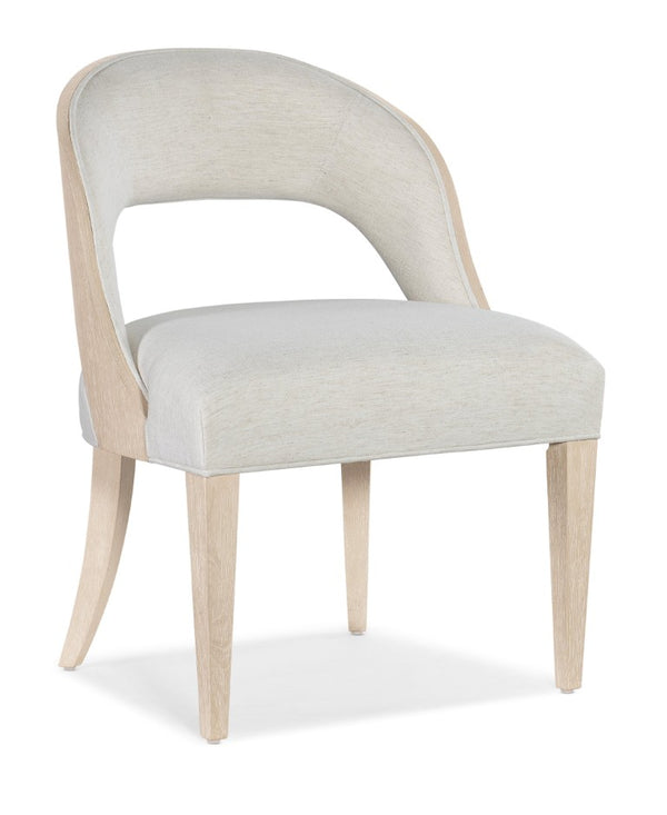 Hooker Furniture Nouveau Barrel-Back Side Chair In Nomad Snow Linen-Poly With Sandstone Oak Veneer Finish, Elegant Comfort 6500-75411-80