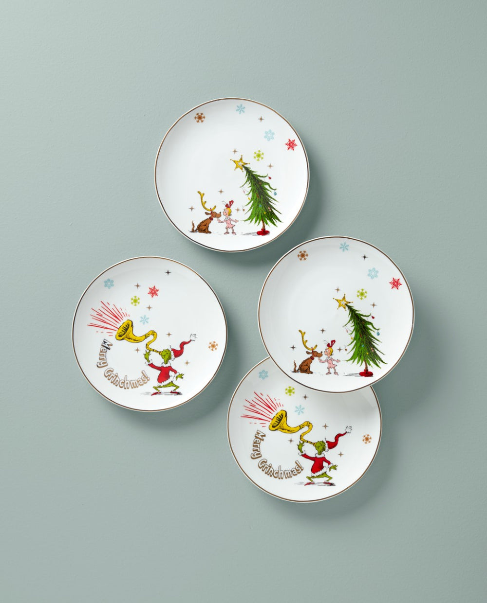 Lenox Merry Grinchmas Assorted Accent Plates, Set of 4 Green, IVORY PORCELAIN 894166