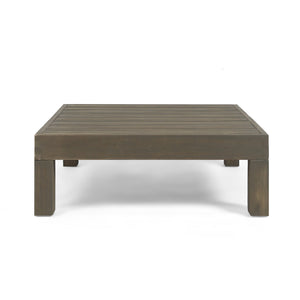 English Elm Brava Acacia Corner Bench Set with Coffee Table Outdoor Cross-back Slatted Design 57967.00DGY-64496.00GRY