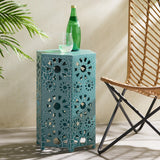 Christopher Knight Home® - Noble House - Wanda Indoor 14 Inch Crackle Teal Sunburst Iron Side Table