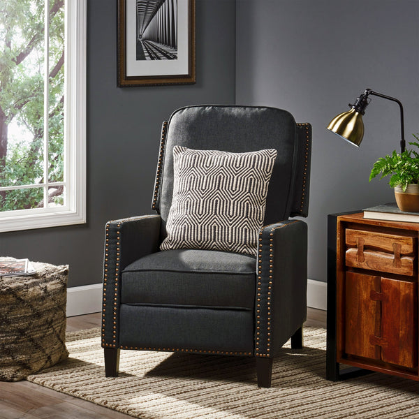 English Elm Christopher Knight Home® - 27.5" Wide Manual Standard Recliner with Plush Upholstery, Nailhead Trim & Contemporary Pushback Comfort Dark Gray 62808.00DGRY