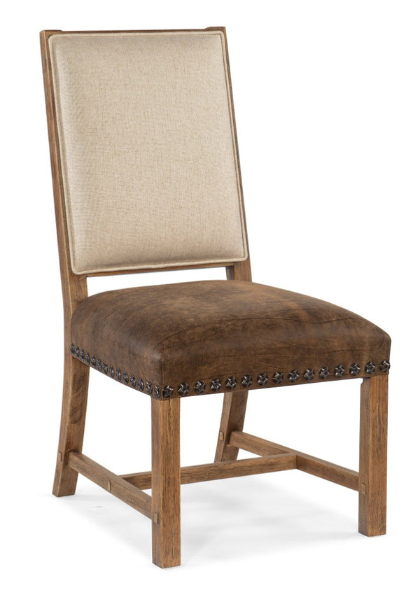Hooker Furniture Big Sky Side Chair With Leather Seat & Evere Cream Back, Hand-Distressed Wood, Nailhead Trim 6700-75310-80