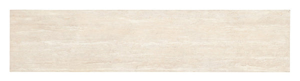 Hooker Furniture Commerce Boomerang Console Table With Cream Travertine Top, Oak Shelf & Gray Metal Frame — Eclectic Elegance 7228-80165-85