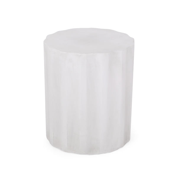 English Elm Outdoor Fluted Concrete Side Table Sculptural Wave Top Patio or Sunroom Accent 73434.00