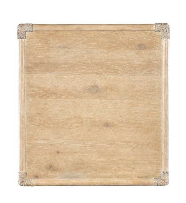 Hooker Furniture Retreat Coastal Pole Rattan End Table With Rope-Wrapped Joints, Dune Oak Veneer, Drawer & Shelf 6950-80213-80