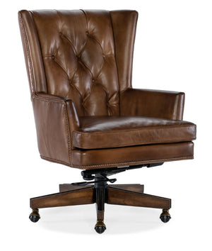 Hooker Furniture Finley Executive Chair: Diamond-Tufted Top-Grain Aniline Leather, Brass Nailhead Trim, Swivel Casters EC109-083