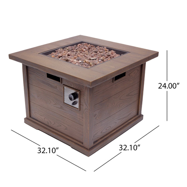 English Elm Outdoor Square Gas Fire Pit 40000 Btu Mgo Wood Grain Finish Propane Tank Enclosed 61907.00-40K