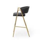 Christopher Knight Home® - Noble House - Folwell Modern Faux Leather Barstool, Black and Gold - Set of 2