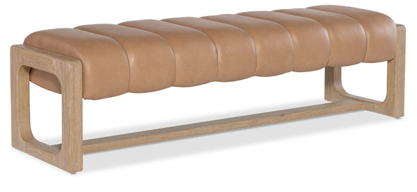 Hooker Furniture Banyon Bench Showcasing White Oak Frame, Sunbleached Top-Grain Leather Seat, Distressed Desert Oak Finish And Modern Lines Brown 6081-90019-85