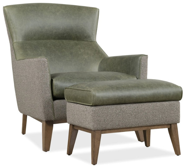 Hooker Furniture Camille Sculptural Accent Chair With Potenza Graphite Fabric & Siena Moss Leather, Dark Wood Cradle Frame CC237-026