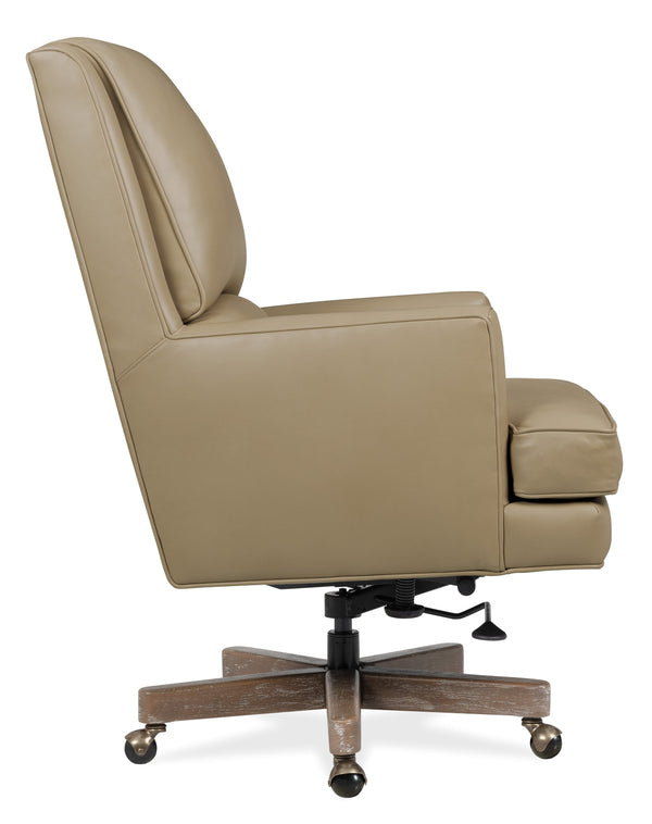 Hooker Furniture Wright Top-grain Leather Executive Swivel Chair with Wood Accents for Home Office EC387-C7-005