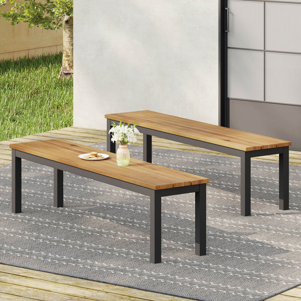 English Elm Lindsey Outdoor Acacia Wood Slat Bench with Metal Base for Patio and Garden Spaces 71986.00