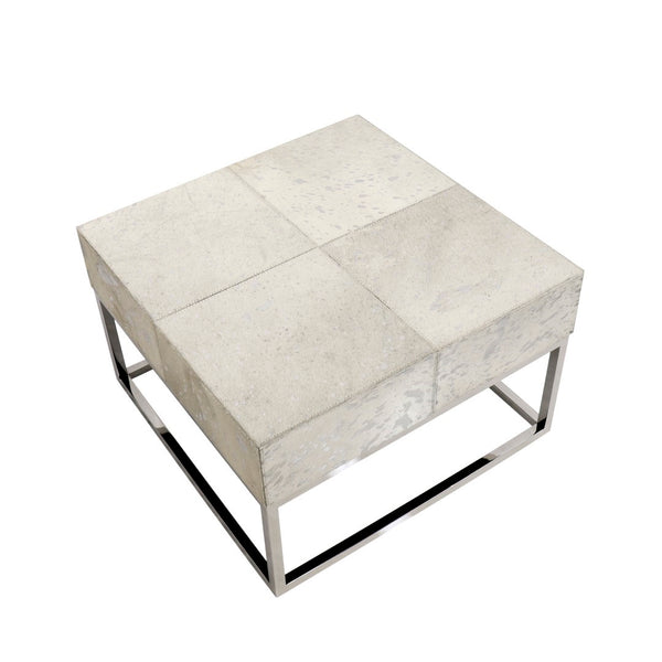 Pasargad Home Safari Collection Silver Foil Cowhide Coffee Table - Luxurious Modern Design For Any Space Silver Cowhide & Steel Pgn-1319