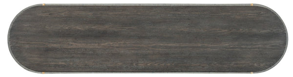 Hooker Furniture Melange Dylian Console Table — Gray Crocodile Robus Leather, Gold Accents, Dark Wood Top, 64"W Oval Stylish 628-80534-95