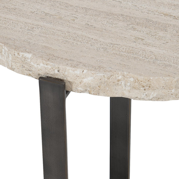 Bernhardt Bernhardt Sayers Oval Accent Table With Travertine Top & Oil-Rubbed Bronze Steel Base, 22"H 414112