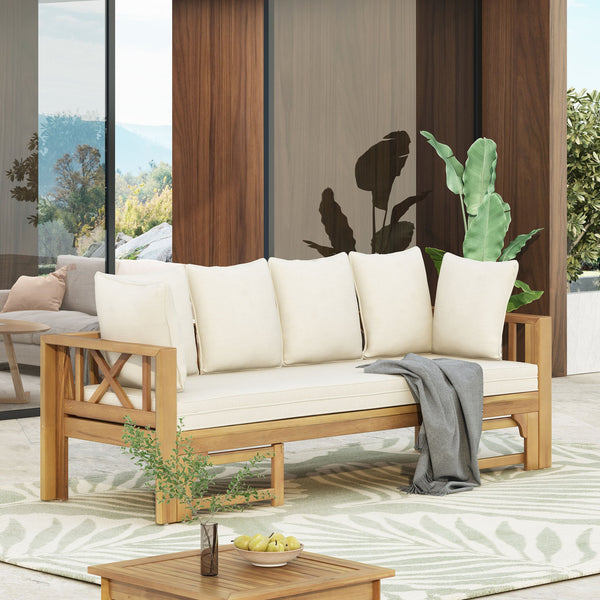English Elm Christopher Knight Home® - Outdoor Acacia Wood Daybed Sofa: Stylish 3-Seater Lounge With Water-Resistant Cushions For Patios 74327.00BEIGE
