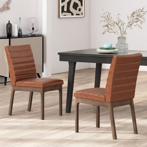 English Elm Upholstered Parsons Dining Chairs Set of 2 Channel Stitch Mid-century Walnut Frame 73471.00PUCOGN
