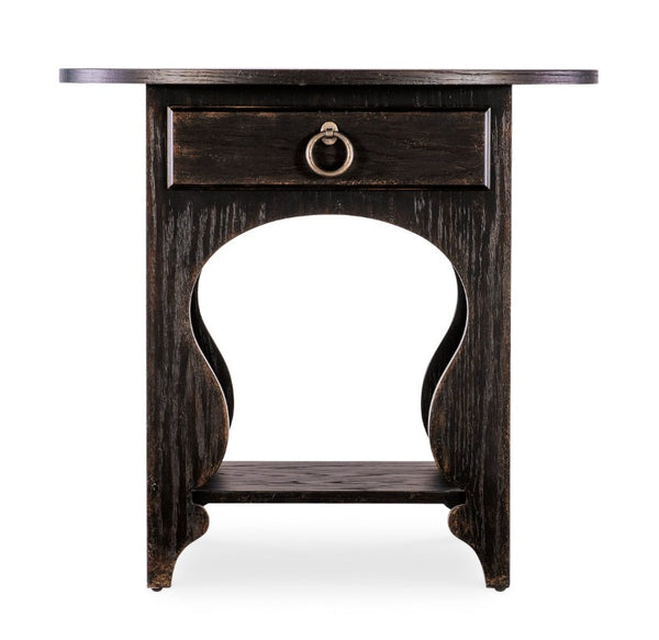 Hooker Furniture Americana Vintage Oval Nightstand With One Self-Closing Drawer, Honey Interior & Carved Legs Blacks 7050-90115-89