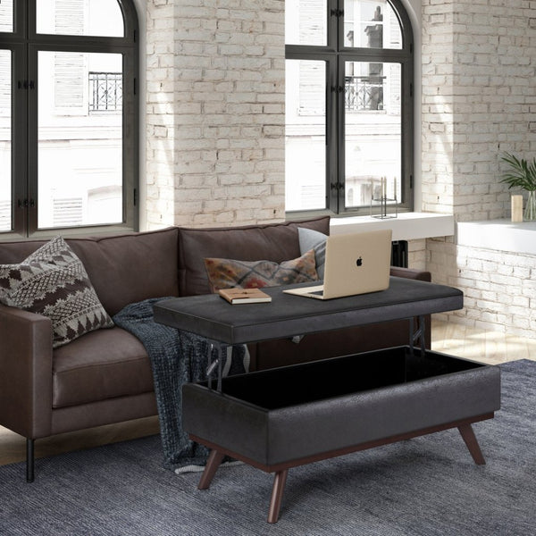 English Elm Owen Lift Top Coffee Table Ottoman - Distressed Black Faux Leather With Hidden Storage & Style B136P159164-GIGA