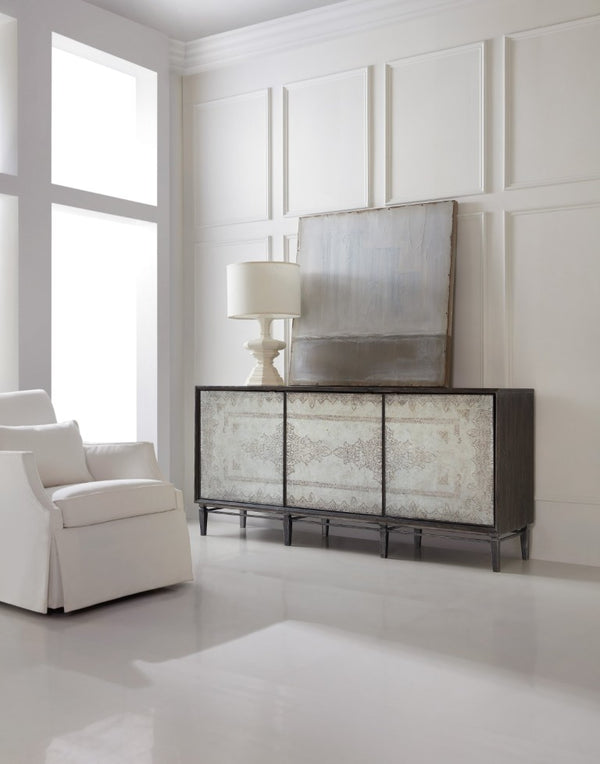 Hooker Furniture Melange Rosella Console With Hand-Painted Eglomise Glass, Soft-Close Storage & Electronics-Ready 638-85463-647