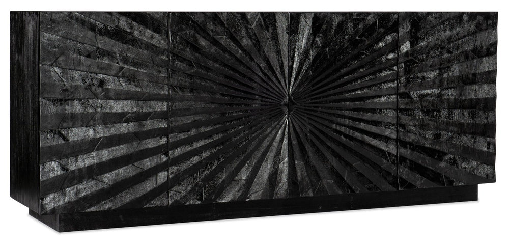 Hooker Furniture Commerce Solid Wood Open Space Entertainment Console – Transparent Black Grain, Ventilated Storage, Fits 75" Tv, 78" W 7228-55027-99